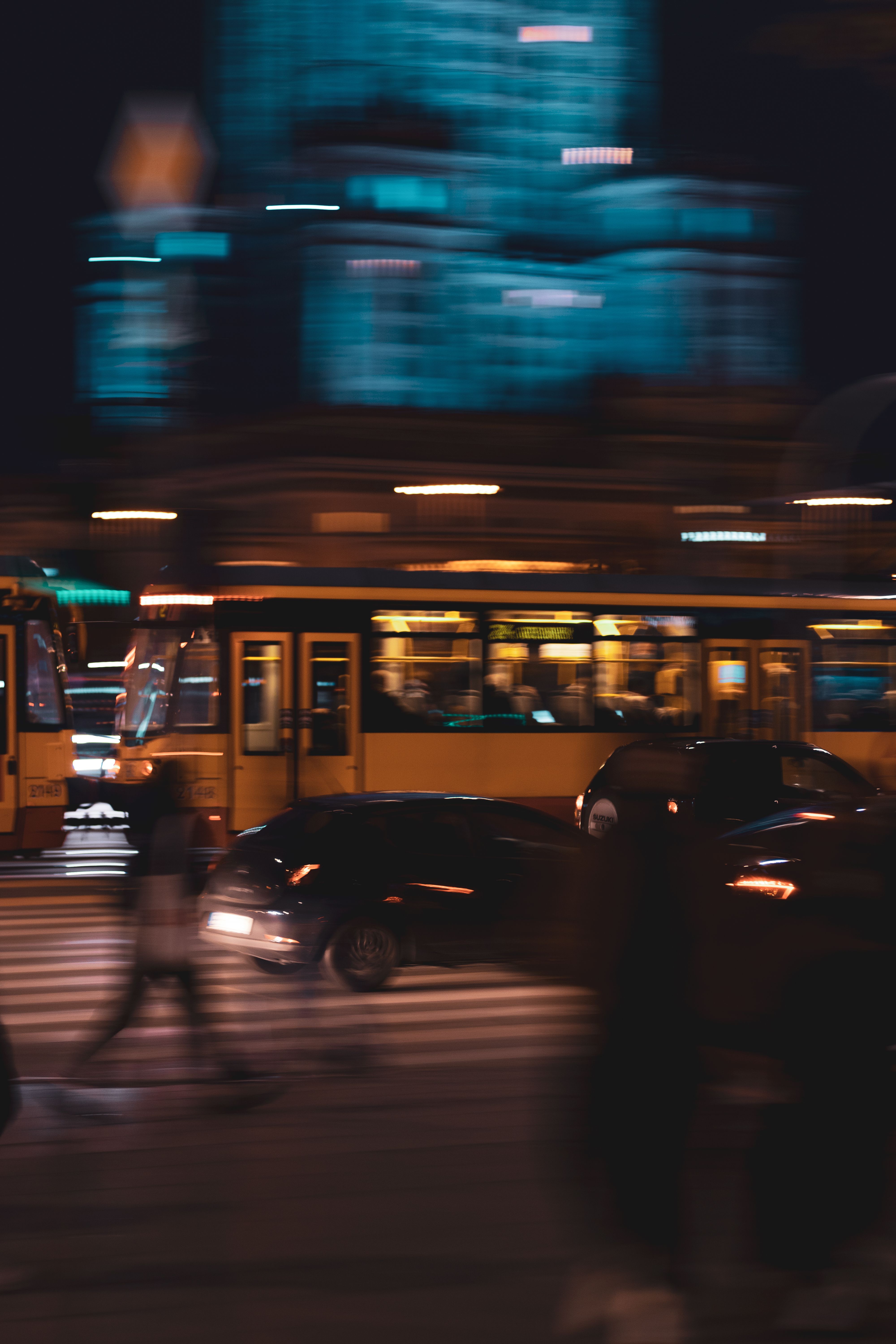 City street in motion at night